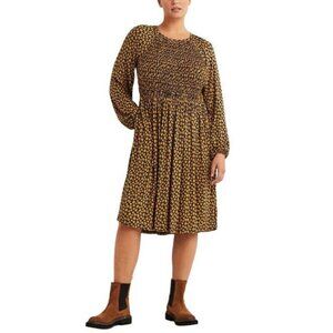 Boden Smocked Bodice Long Sleeve Jersey Dress